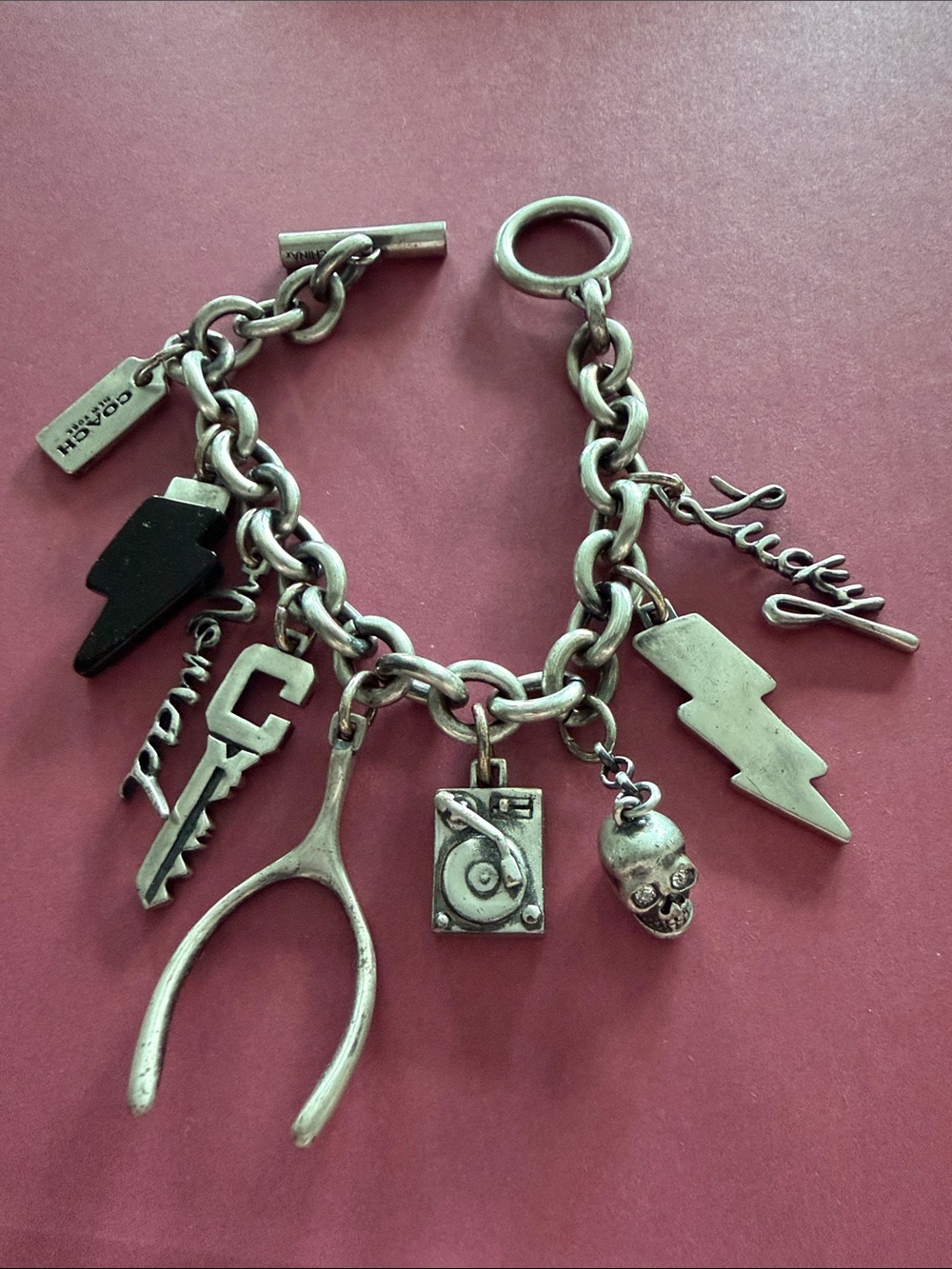 Vintage Coach charm bracelet silver tone
